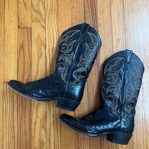 Black Western Justin Cowboy Boots Ostrich
